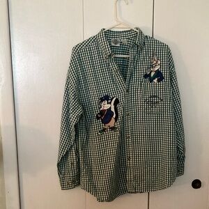 ACME Green and White Casual Gingham Shirt with cartoon Appliqués